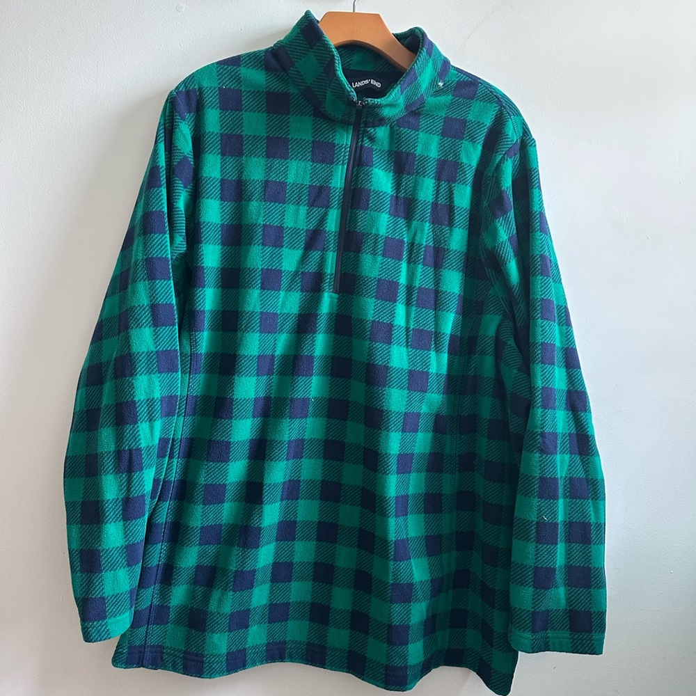 Lands’ End Green and Blue Plaid Men's Fleece
